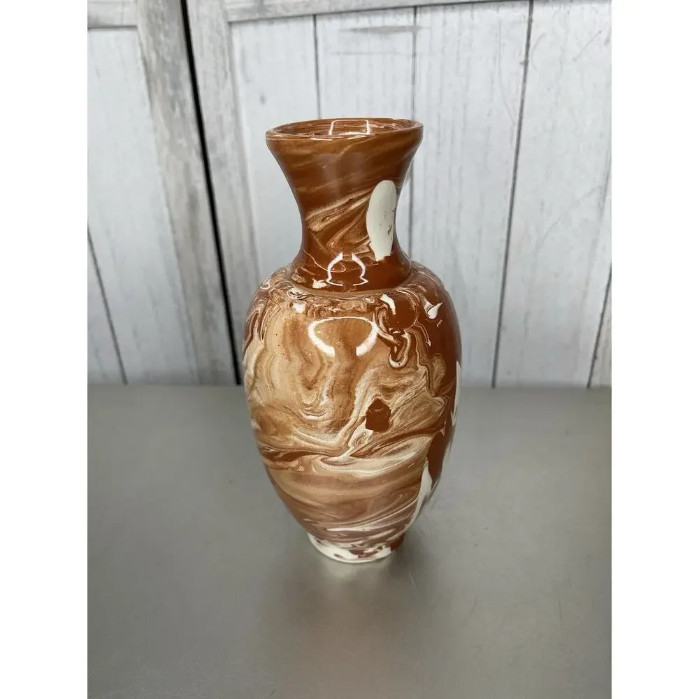 Handcrafted Swirled Pottery Alaska Vintage Mini Vase Orange White